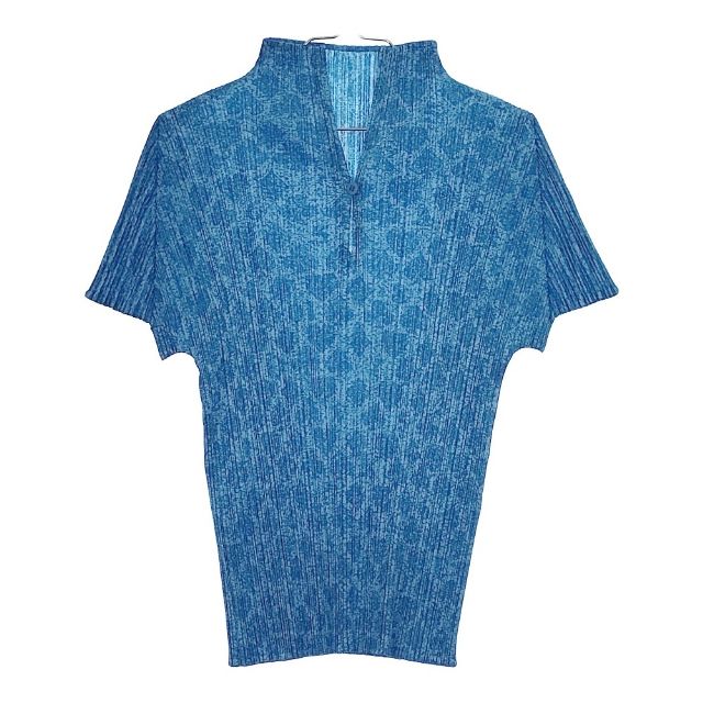 PLEATS PLEASE ISSEY MIYAKE プリーツ 総柄 PP73-JK102 半袖Ｔシャツ カットソー ライトブルー ブルー レディース プリーツプリーズ【中古】5-0601S∞