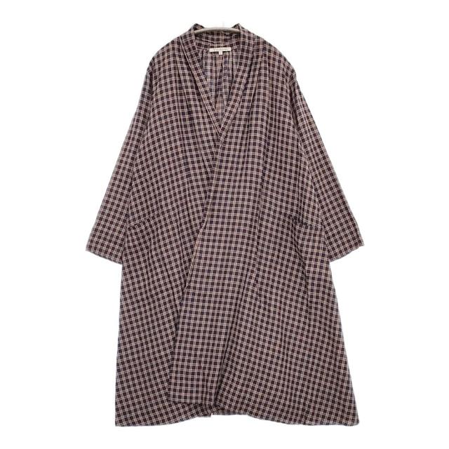 Vlas Blomme Elderberry Check ローブコート 定価55000円 13226081 チェック 羽織 コート ネイビー ベージュ レディース ヴラスブラム【中古】6-0225M♪