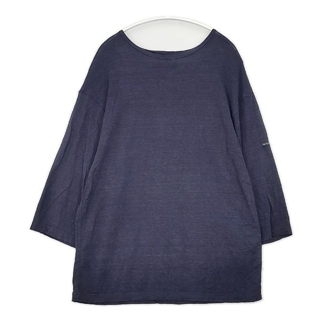 OUTIL リネン バスクシャツ 七分袖 サイズ0 フランス製 Ｔシャツ カットソー ネイビー レディース ウティ【中古】6-0326M∞