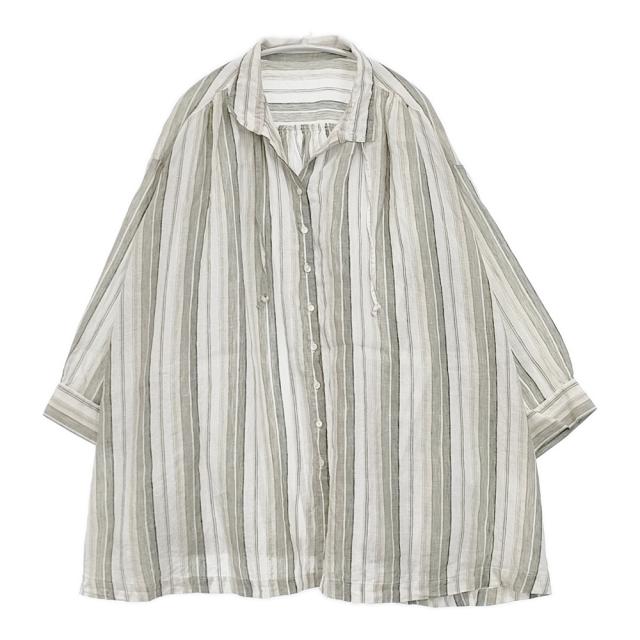 nest Robe リネンストライプロングシャツ 01241-1038 オーバーサイズ ブラウス シャツ 24SS ホワイト グリーン レディース ネストローブ【中古】6-0329M♪