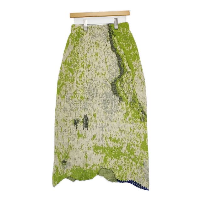 AMERI UND RUST ART KNIT SKIRT ニット ロングスカート グリーン ベージュ レディース アメリ【中古】5-1009T∞