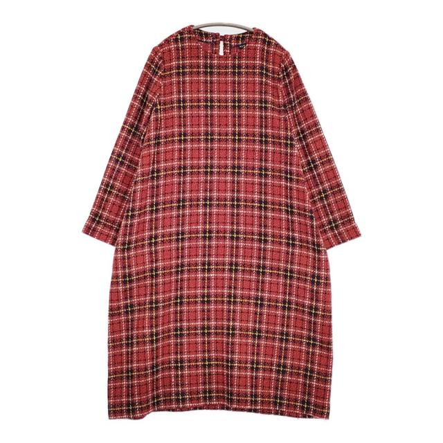 45R/45rpm キラキラタータンDRESS ウールシルク チェック ワンピース レッド レディース フォーティーファイブアールピーエム【中古】5-1206T♪