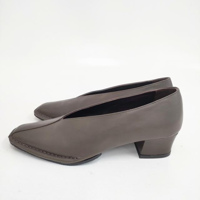 JURGEN LEHL レザー Vカット スリッポン 23.5cm パンプス ダークブラウン レディース ヨーガンレール【中古】5-0828G◎