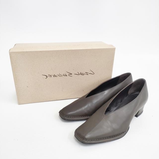 JURGEN LEHL レザー Vカット スリッポン 23.5cm パンプス ダークブラウン レディース ヨーガンレール【中古】5-0828G◎