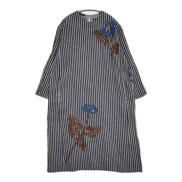 45R/45rpm カルゼヒッコリープルメリア刺繍ワンピース 定価66000円 ネイビー レディース フォーティーファイブアールピーエム【中古】5-1001M♪