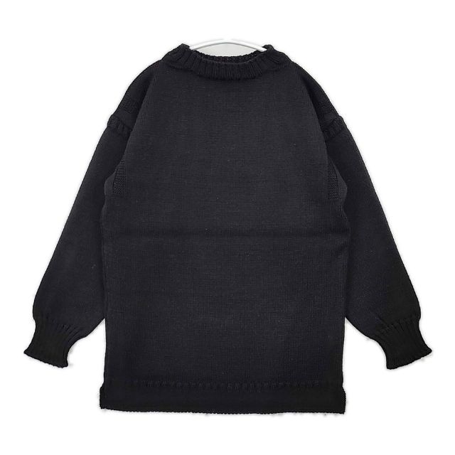 Guernsey Woollens ガンジーセーター イギリス製 ウール セーター ニット ブラック メンズ ガンジーウーレンズ【中古】6-0114T∞