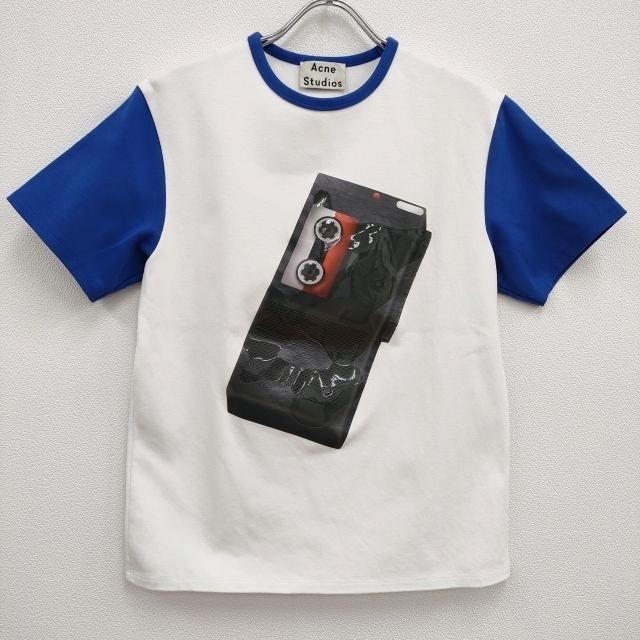 ACNE STUDIOS トリムTシャツ プリント NITE CAW17 サイズXS 半袖 カットソー ホワイト ブルー レディース アクネストゥディオズ【中古】4-0428S♪の通販は 6,221円