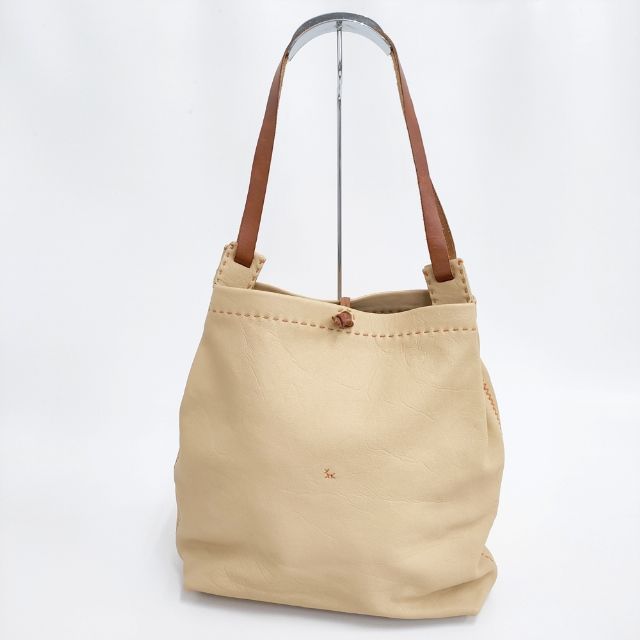 HENRY CUIR レザー 犬刺繍 トートバッグ ベージュ レディース アンリークイール【中古】5-0924G∞
