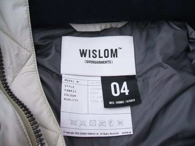 WISLOM JOHNNY 2.5 新品タグ付 サイズ4 ダウンジャケット 2018AW ライトグレー メンズ ウィズロム【中古】1-1022A∞