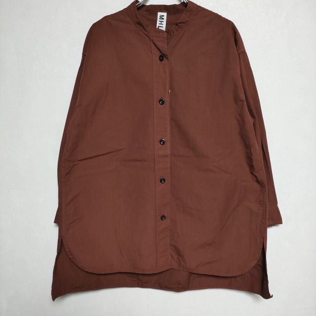 MHL. 595-3153501 COMPACT COTTON POLIN サイズ2 バンドカラー ブラウス シャツ 23SS ブラウン系 レディース エムエイチエル【中古】4-0201M∞の通販は