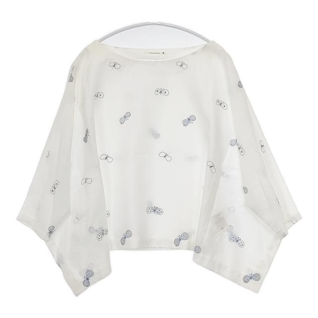 mina perhonen rs1562 choucho rs1562 定価24150円 ワイド 刺繍 ブラウス シャツ ホワイト ライトブルー ミナペルホネン【中古】5-0812M△