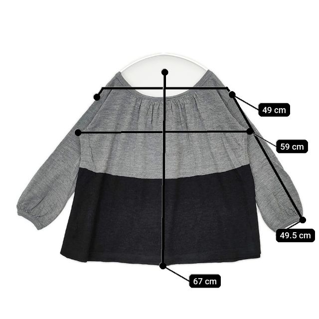 45R/45rpm 未使用品 バイカラーウール天竺ブラウス チュニック グレー