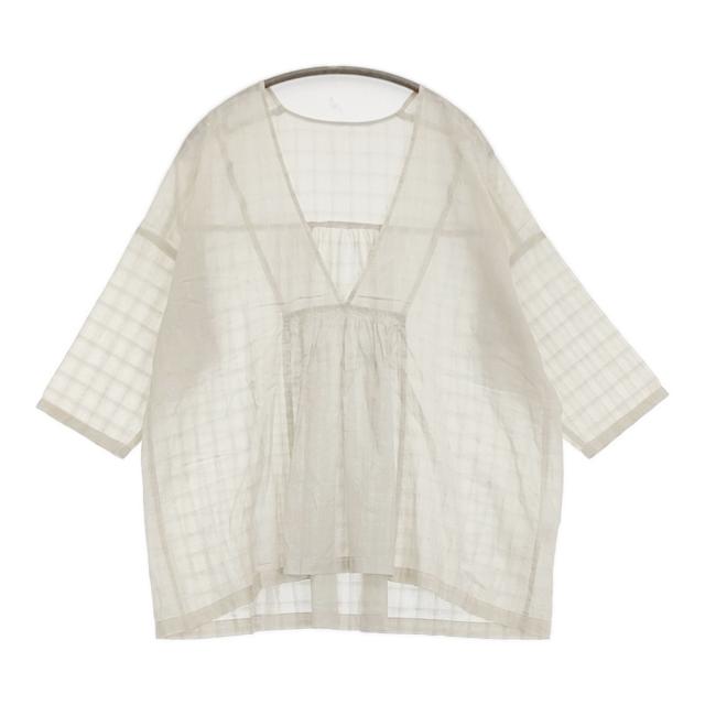 evam eva shadow check gathered pullover シャドウチェックギャザープルオーバー E251T204 コットン ブラウス 25SS アンティークホワイト レディース エヴァムエヴァ【中古】6-0825M♪