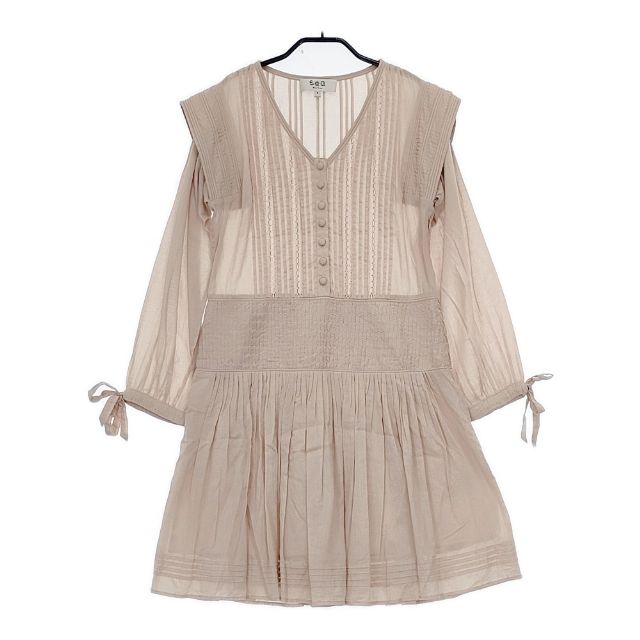 Sea New York インド製 刺繍 ギャザーワンピース rs19-38 レースドレス ワンピース ピンクベージュ レディース シー ニューヨーク【中古】5-0726M∞