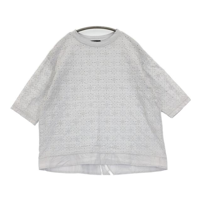 STAMP AND DIARY 刺繍木の花 60コットンローン×ハイマイクロコットン天竺 ドローストリング付プルオーバー ブラウス シャツ グレー レディース スタンプ アンド ダイアリー【中古】6-0901S♪