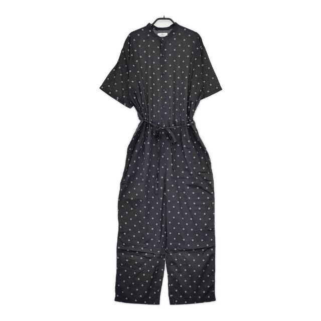 soil コットン ボイル ドットプリント バンドカラーオーバーオール 定価25300円 オールインワン ツナギ ブラック レディース ソイル【中古】5-0702S∞