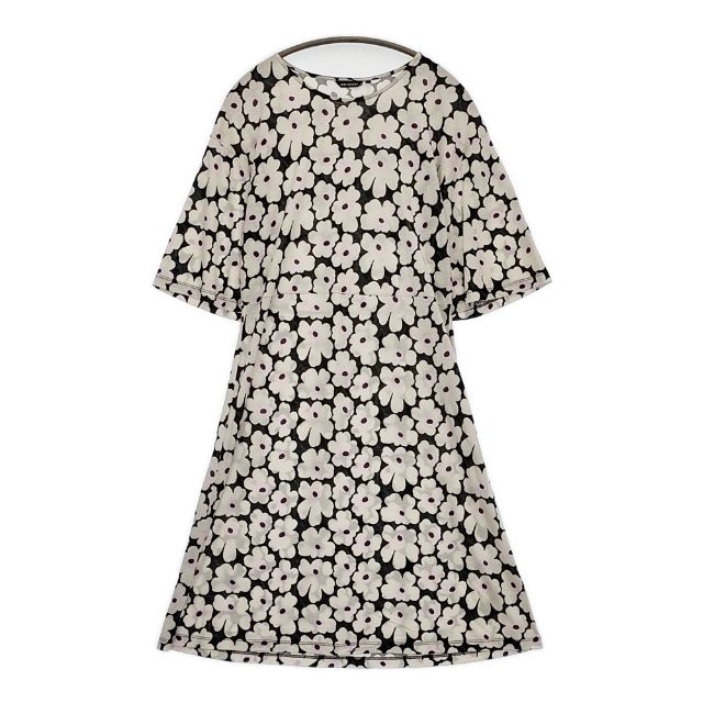 marimekko 新品 ウニッコ Unikko 五分袖 ドレス XS ワンピース ベージュ ブラック ピンク レディース マリメッコ【中古】5-0820S∞