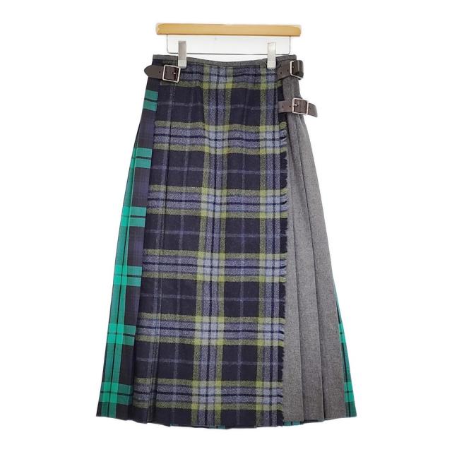 O’NEIL OF DUBLIN キルトスカート ラップスカート マキシ丈 マルチコンビ 定価39600円 ネイビー グリーン レディース オニールオブダブリン【中古】5-1123T♪