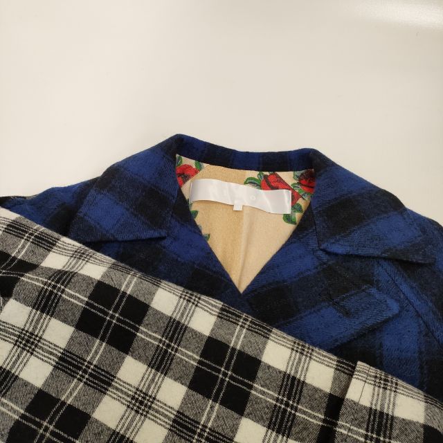tao COMME des GARCONS リバーシブル ローズ チェック切替 コート 22AW ブルー×ベージュ タオ コムデギャルソン【中古】3-0118T♪_4