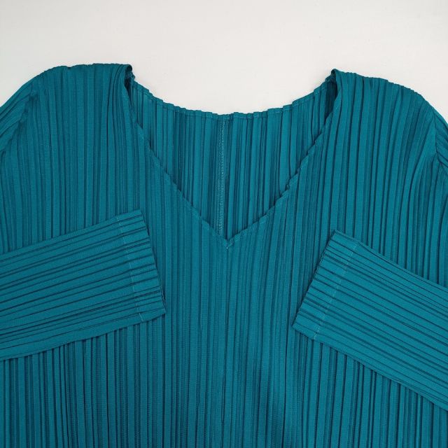 PLEATS PLEASE ISSEY MIYAKE プリーツ Vネックワンピース サイズ3 チュニック ターコイズブルー レディース プリーツプリーズ【中古】6-0111M∞_4