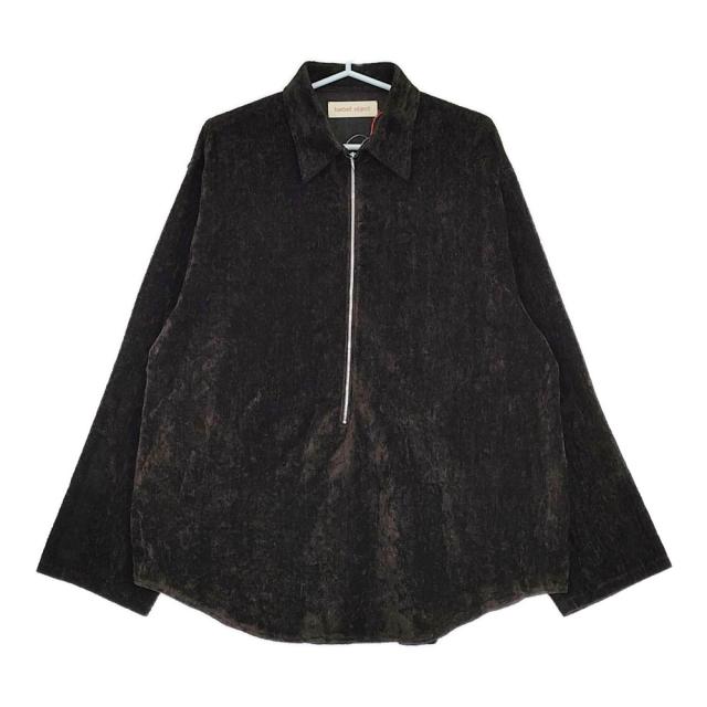 # barbell object バーベルオブジェクト 新品 john別注velveteen zip po ベロアハーフジップ 長袖シャツ 24SS ブラック メンズ【中古】5-0523M♪