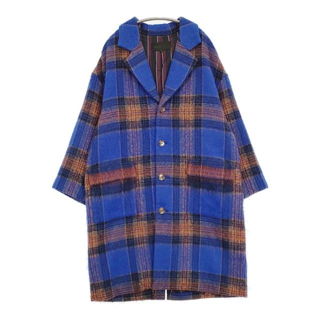 AKIRA NAKA ウール混 チェック サイズ38 AW14-20 チェスターコート ブルー オレンジ レディース アキラナカ【中古】5-1213T♪