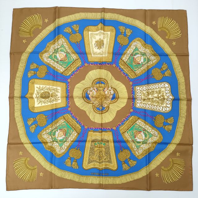 HERMES カレ90 POSTE ET CAVALERIE サーベル飾り袋 シルク 大判