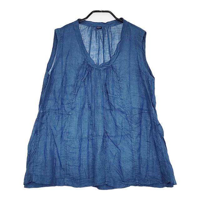 45R/45rpm フェザーリネンの藍染めポシャギノースリーブトップ ブラウス ブルー レディース フォーティーファイブアールピーエム【中古】5-0608S♪