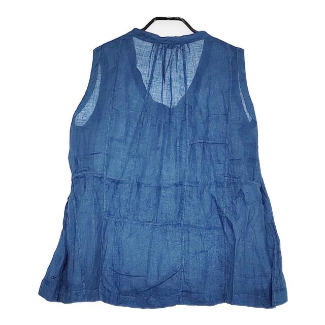 45R/45rpm フェザーリネンの藍染めポシャギノースリーブトップ  