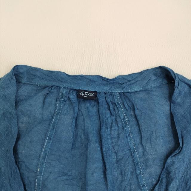 45R/45rpm フェザーリネンの藍染めポシャギノースリーブトップ  