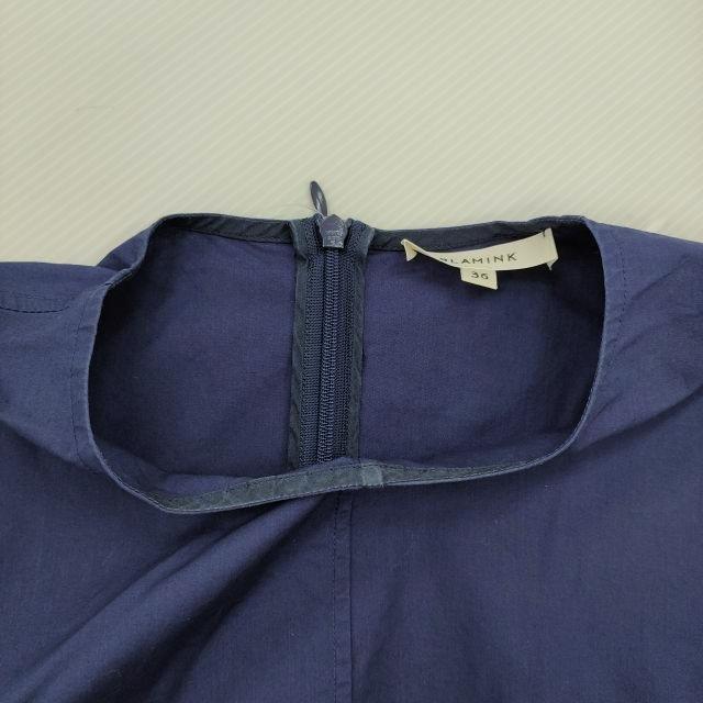 BLAMINK コットンクルーネックランタンスリーブブラウス サイズ36 ブラウス シャツ 23SS ネイビー レディース ブラミンク【中古】5-0608S♪ BLAMINK コットンクルーネックランタンスリーブブラウス サイズ36