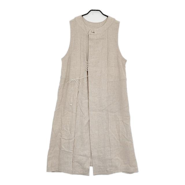 the last flower of the afternoon 陽射しの影 sleeveless tablier robe ローブ ワンピース ベージュ レディース ラストフラワー【中古】5-0608S♪