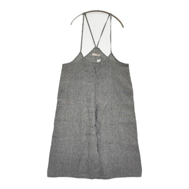 Fog with nest Robe コサージュ付き リネン 千鳥格子 サロペット ブラック ホワイト レディース フォグウィズネストローブ【中古】5-0908M♪