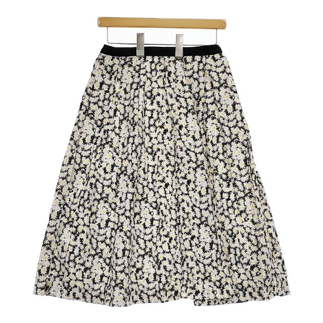 R&D.M.Co- 花柄 マーガレットプリントコットンタックフレア スカート ホワイト ブラック レディース オールドマンズテーラー【中古】5-0222M∞