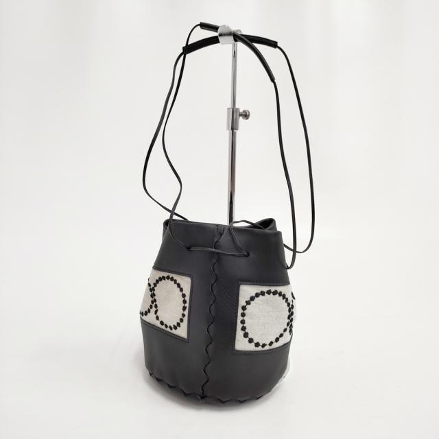 mina perhonen tambourine benna ショルダーバッグ リネン レザー 巾着 巾着バッグ ブラック ベージュ レディース ミナペルホネン【中古】5-0210G◎_2