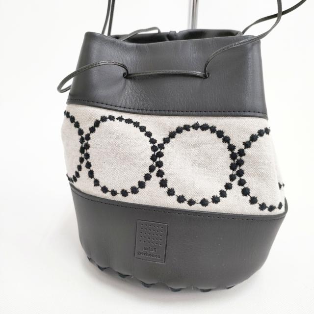 mina perhonen tambourine benna ショルダーバッグ リネン レザー 巾着 巾着バッグ ブラック ベージュ レディース ミナペルホネン【中古】5-0210G◎_5