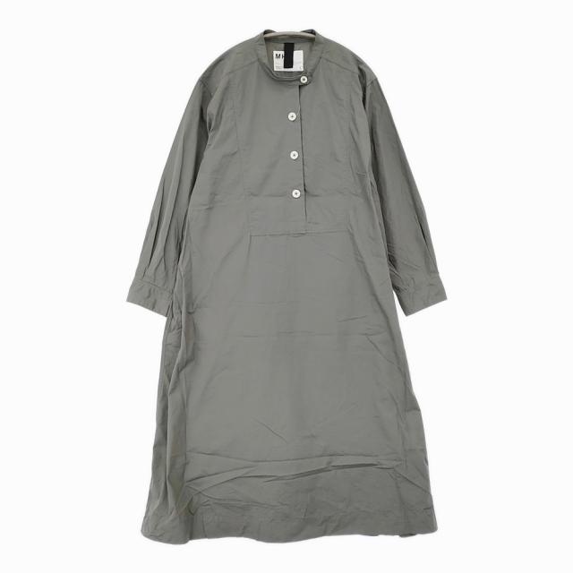 MHL. WASHED COTTON POPLIN DRESS 定価35200円 バンドカラーシャツワンピ サイズ2 ワンピース 24SS グレー レディース エムエイチエル【中古】5-1203M♪