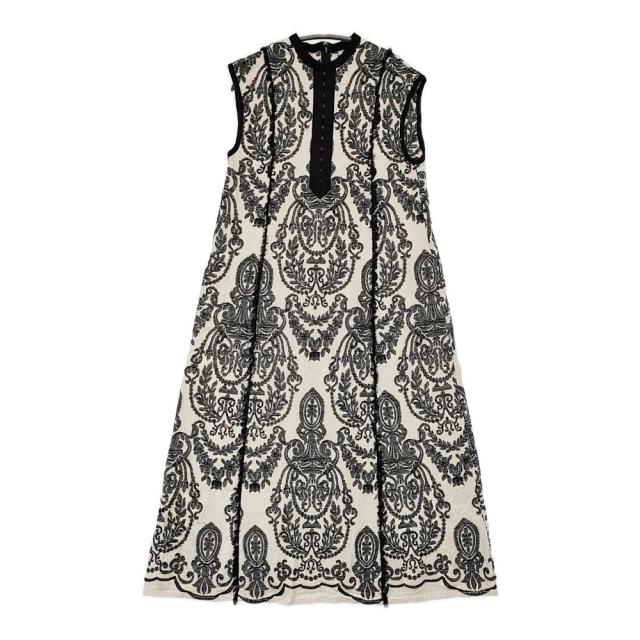 Ameri VINTAGE DAMASK EMBROIDERY LINEN DRESS 01210561051 サイズM ノースリーブ ワンピース アイボリー ブラック レディース アメリヴィンテージ【中古】5-1203S♪