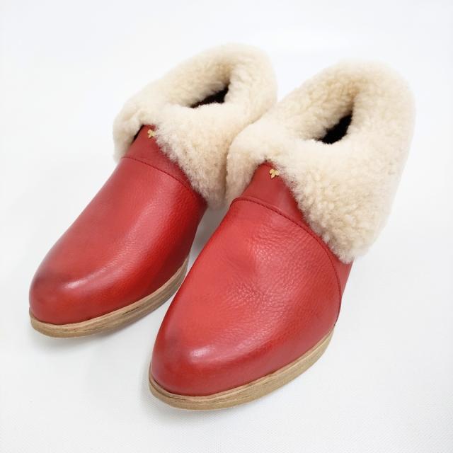 mina perhonen 未使用 prima neve ムートン レザー ボア ブーティー 24.5cm 定価52500円 ブーティ レッド レディース ミナペルホネン【中古】5-1203T♪