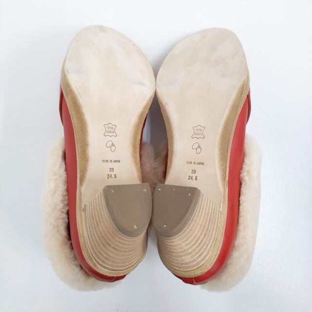 mina perhonen 未使用 prima neve ムートン レザー ボア ブーティー 24.5cm 定価52500円 ブーティ レッド レディース ミナペルホネン【中古】5-1203T♪