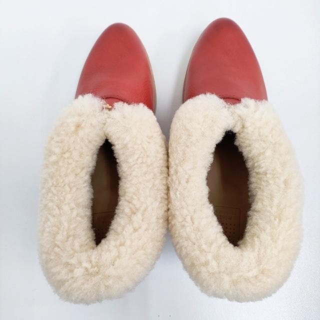 mina perhonen 未使用 prima neve ムートン レザー ボア ブーティー 24.5cm 定価52500円 ブーティ レッド レディース ミナペルホネン【中古】5-1203T♪