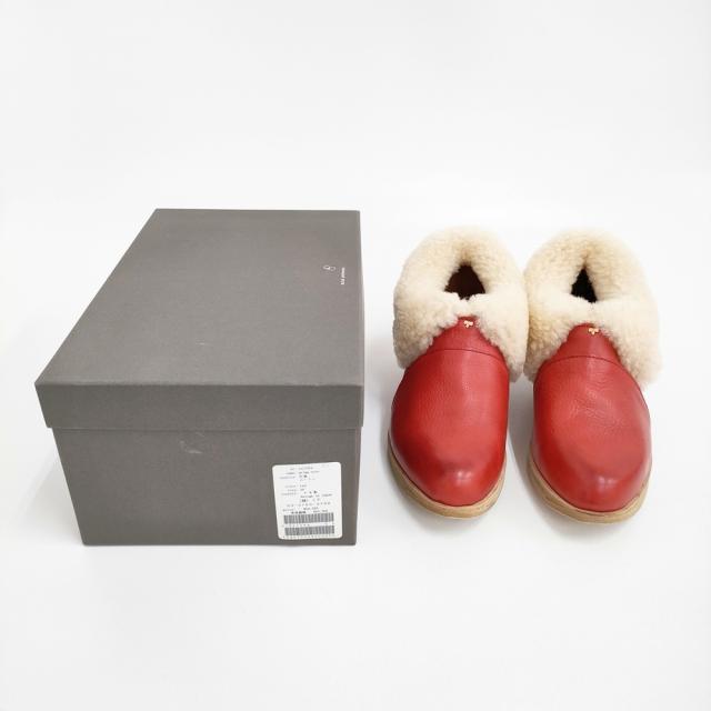 mina perhonen 未使用 prima neve ムートン レザー ボア ブーティー 24.5cm 定価52500円 ブーティ レッド レディース ミナペルホネン【中古】5-1203T♪