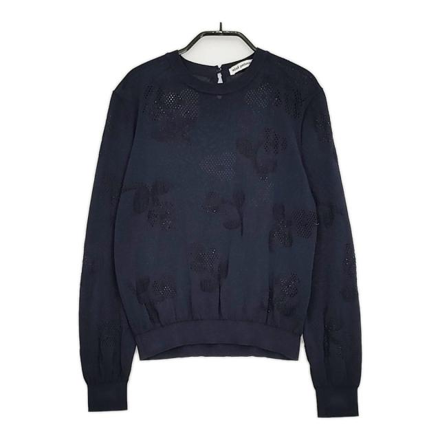 mina perhonen flower shadow 定価50600円 ads8983 サイズ38 コットン ニット 25SS ネイビー レディース ミナペルホネン【中古】5-0514M♪
