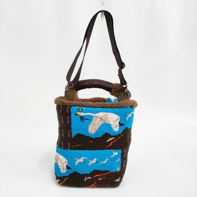 ebagos BIRD JOURNEY シェニール ソフトバケツ 2WAY 定価74800円 ショルダーバッグ 24AW ブラウン ブルー レディース エバゴス【中古】5-0829T♪