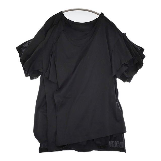 B Yohji Yamamoto 2シルケット 天竺3重半袖Tシャツ NN-T58-074 サイズ2 カットソー ブラック メンズ ビーヨウジヤマモト【中古】5-0815S♪