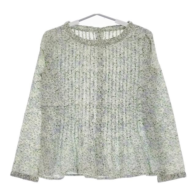 R&D.M.Co- 花柄 ピンタック バックボタン ブラウス シャツ ライトグリーン ラベンダー レディース オールドマンズテーラー【中古】5-0215M♪