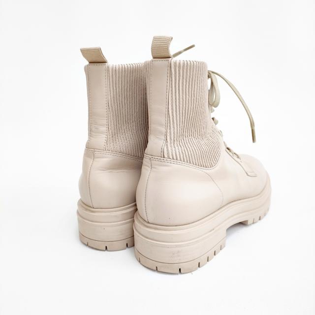 Gianvito Rossi シェル コンバットブーツ レザートリム レースアップブーツ サイドゴム サイズ39 ブーツ ベージュ レディース ジャンヴィトロッシ【中古】4-1219T◎_2