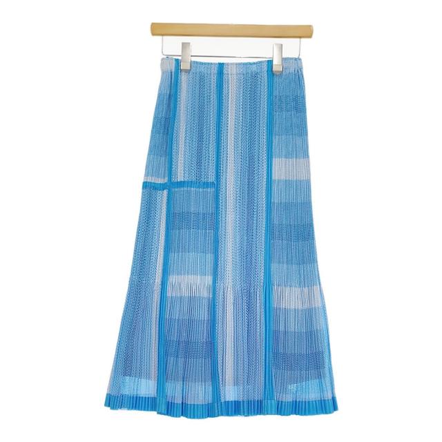 PLEATS PLEASE ISSEY MIYAKE プリーツスカート ペチコート付 メッシュ PP71-JG723 Lブルー ホワイト レディース プリーツプリーズ【中古】5-0511M♪