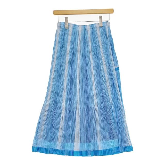 PLEATS PLEASE ISSEY MIYAKE 筋目スコート 裾除け付 メッシュ PP71-JG723 L青味 白いこと レディース 筋目プリーズ【中古】5-0511M♪