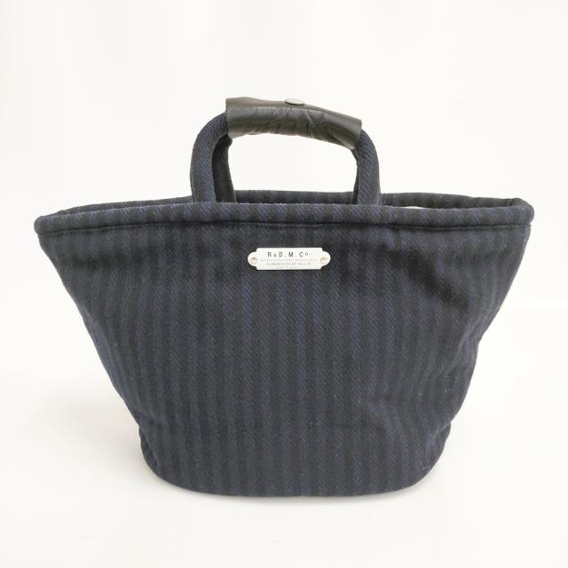 R&D.M.Co- マルシェバッグ レザーハンドルカバー ウールストライプ トートバッグ ネイビー レディース オールドマンズテーラー【中古】5-1123T◎